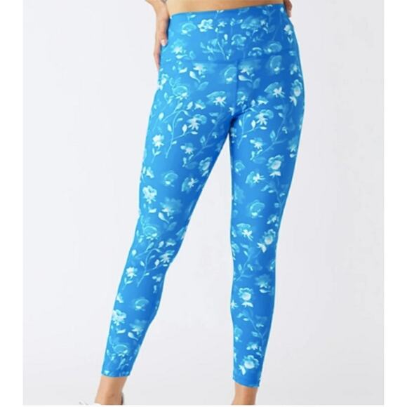 Glyder Blue Floral Print Pull On Stretch Active Leggings Women's Size Small S - Picture 1 of 9